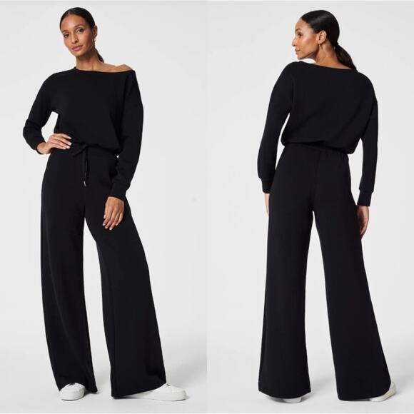 NWT SPANX AirEssentials Off The Shoulder Wide Leg Jumpsuit Black Size Large Tall - Picture 1 of 6